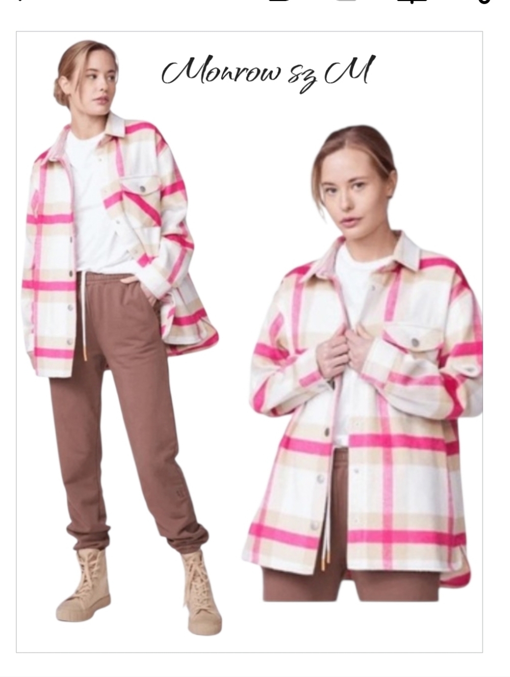 Monrow Plaid Flannel Jacket Pink Fuchsia Shacket M NWT